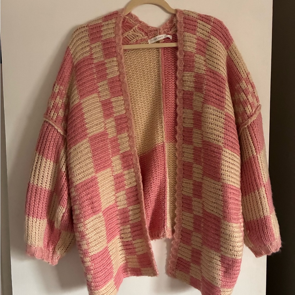 Altar'd State Pink and Cream Knit Cardigan